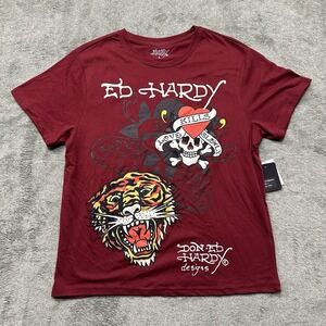 ED HARDY Tattoo Love Kills Slowly Skull Tiger  T-Shirt Men's Large NWT